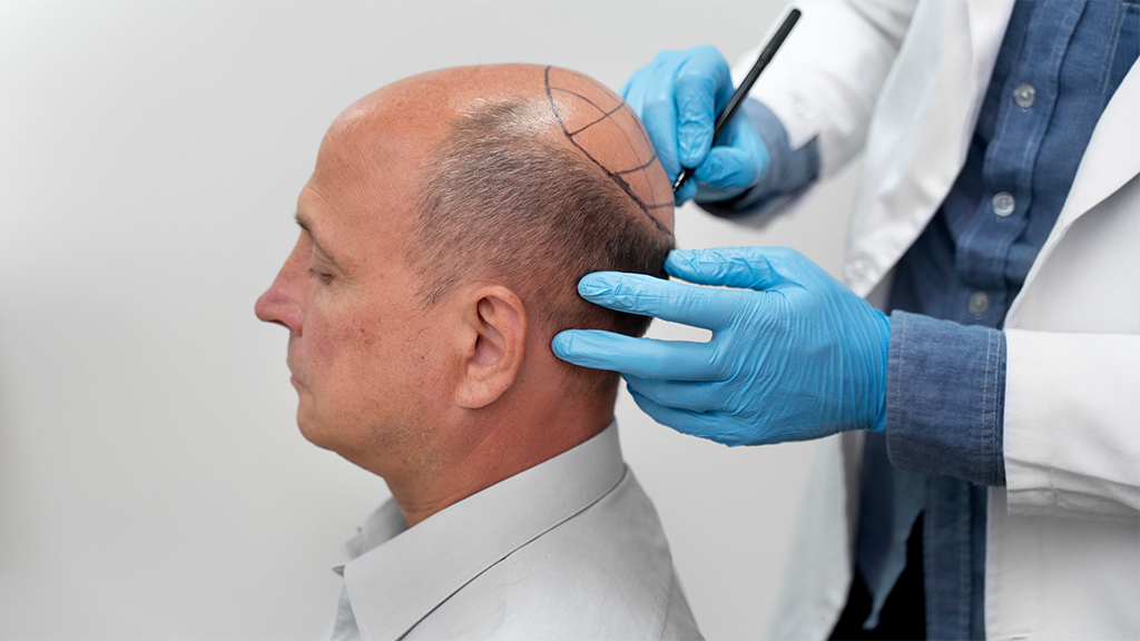 Hair transplant specialist evaluating a patient's scalp to determine whether one hair transplant session is enough