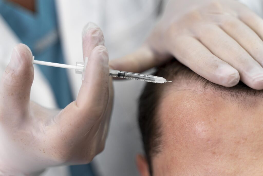 Hair specialist examining permanent hair loss condition